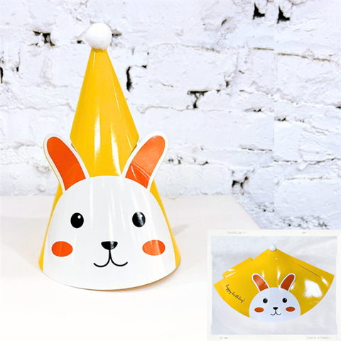 Mũ sinh nhật giấy bông chóp THỎ TRẮNG(SET 10C)