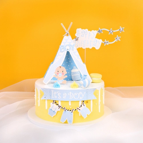 Set que cắm lều+ HPBD+ Cổng It’s a boy XANH