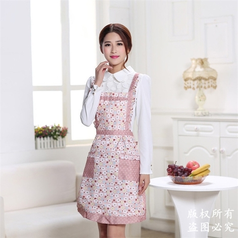 Tạp dề hoa dáng xoè 2 túi - HỒNG
