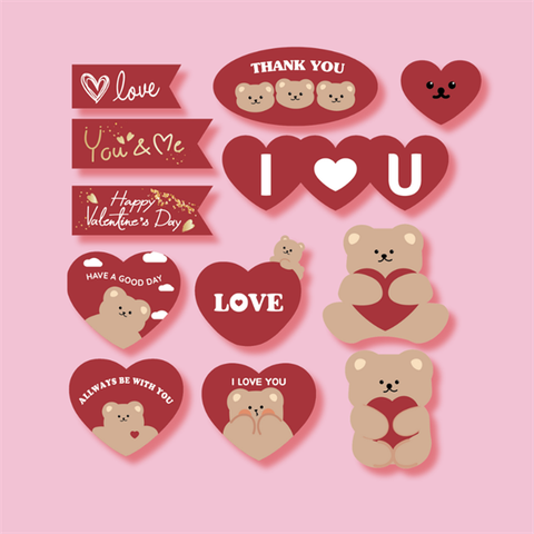 VLT set que giấy GẤU TIM ĐỎ ĐÔ (combo 2)