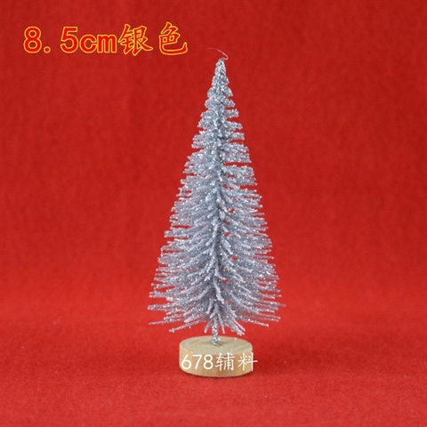 MC - Set 5 Cây thông BẠC KIM TUYẾN đế GỖ 8,5CM