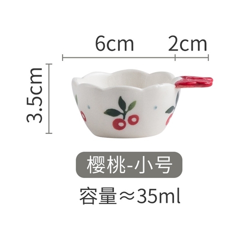 A84 thố gia vị tay cầm nơ 6*8cm họa tiết cherry size nhỏ