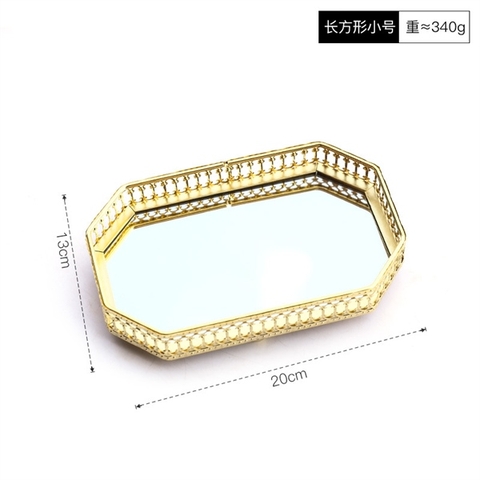 Khay gương lục giác họa tiết Châu âu size nhỏ 21*13*4.5cm