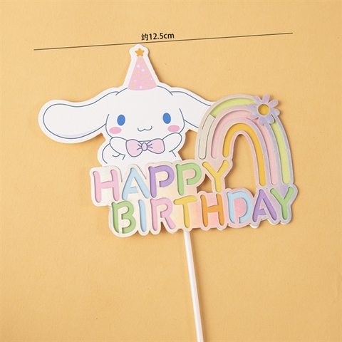 Set 5 que HPBD cầu vồng cún tai dài 2 LỚP ( NỀN BẠC LẤP LÁNH)