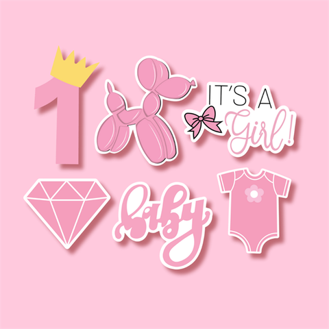 Set que giấy baby số 1 vương miện áo hồng (it's girl)(combo 2)