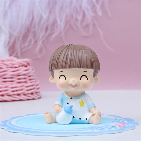 Tượng Bé trai đầu Nấm cầm bình sữa XANH