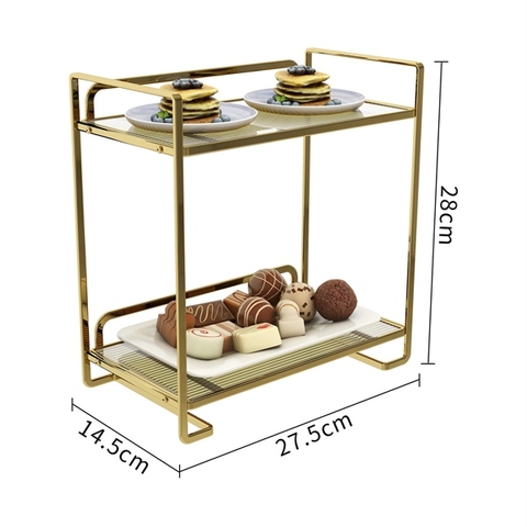 Cakestand kệ trong khung mạ vàng CHỮ NHẬT 2 tầng