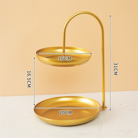 Cakestand đôi đĩa vàng 16cm + 20cm hình móc