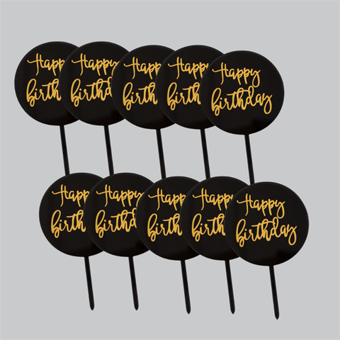 Set 10 Topper mica HPBD tròn đen