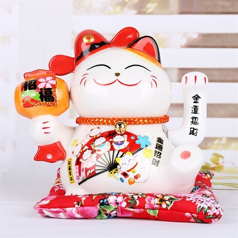 Mèo thần tài trạng nguyên cầm trống (vẫy tay) 20*20cm