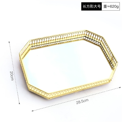 Khay gương lục giác họa tiết Châu âu size to 29*20*4.5cm