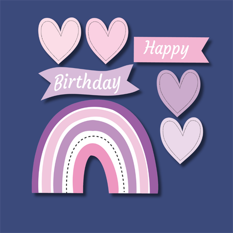 Set que giấy - Biển hiệu HPBD cầu vồng+ Tim HỔNG(combo 2 set)