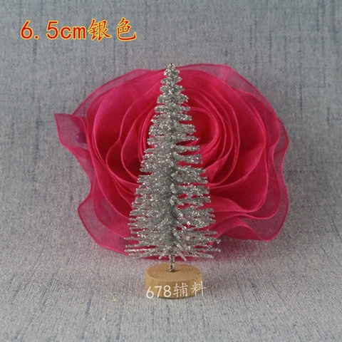 MC - Set 5 Cây thông BẠC KIM TUYẾN đế GỖ 6,5CM