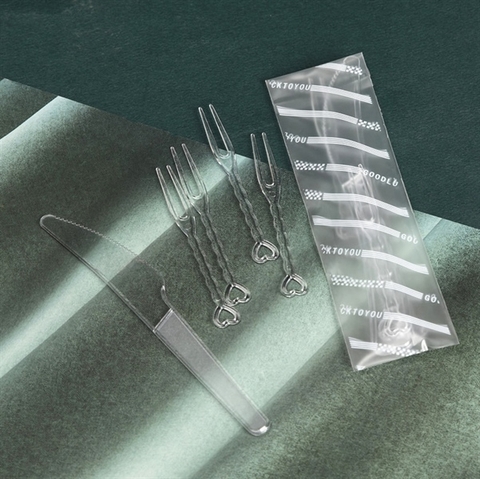 COMBO 10 SET Dao, dĩa ăn bánh trung thu TRONG (DAO 12,5CM)