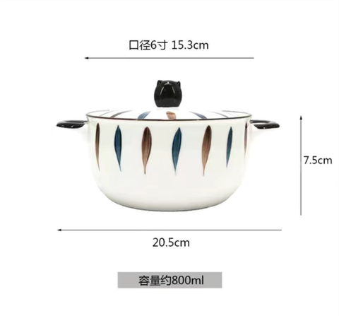 Nồi nhật-Hoạ tiết lá tre nâu-xanh 20*5*11*15cm