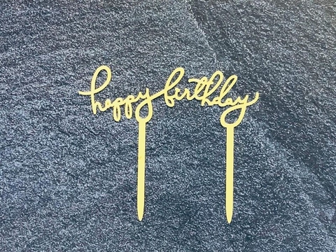 Topper mica HPBD chữ nhỏ vàng 2 que