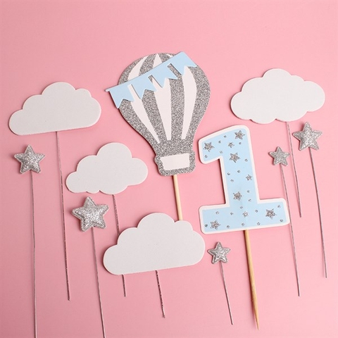 Set Que cắm khinh khí cầu mây SỐ 1 XANH