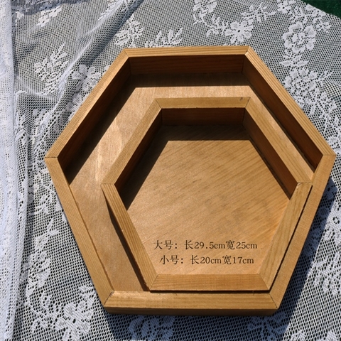 LẺ (BT 6989): Khay gỗ lục giác size to