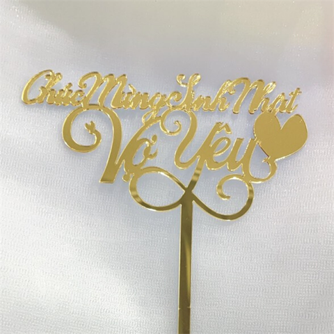 Topper mica chúc mừng sinh nhật Vợ Yêu VÀNG