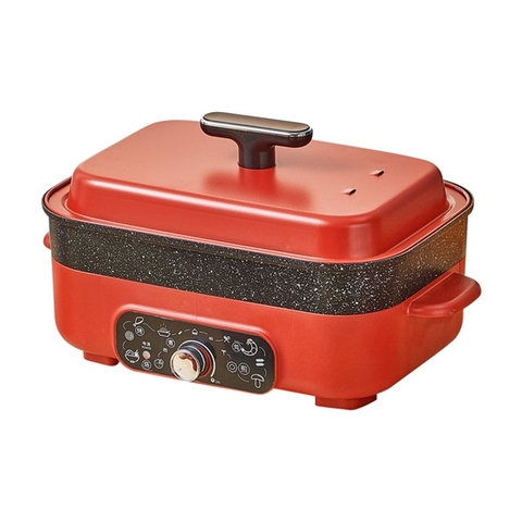 Nồi điện đa năng lẩu/nướng chữ nhật 1350W màu đỏ