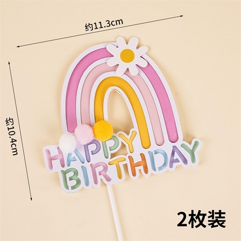 Set 2 que cắm HPBD 2 lớp cầu vồng Bông + hoa màu HỒNG