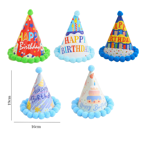 Mũ sinh nhật màu XANH Mix mẫu