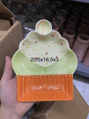 A182c đĩa hình ly kem màu cam cốm 20.5*16.5*3cm