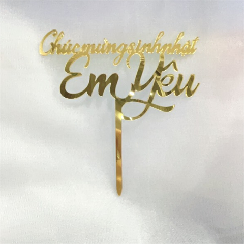 Topper mica chúc mừng sinh nhật EM YÊU VÀNG