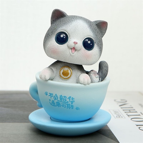 Trang trí Mèo Xám ngồi cốc