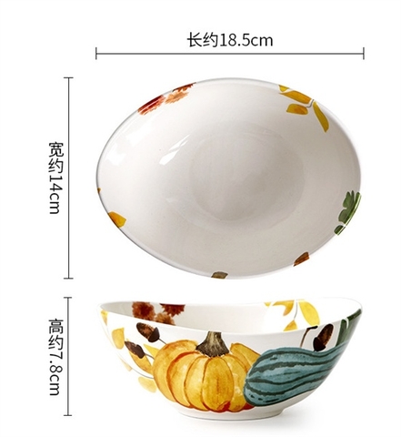 Set Bí Ngô Âu Mỹ: Bát hình thỏi vàng 7inch 18.5*14*7.8cm
