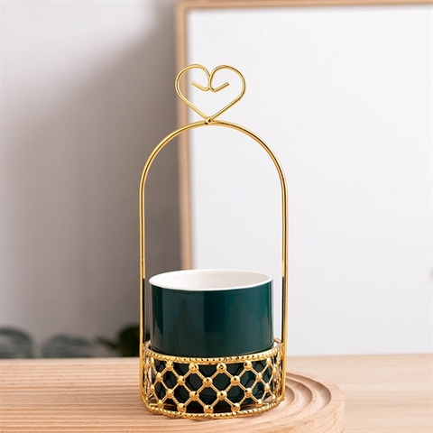 Giá mạ vàng kèm cốc xanh đựng dĩa 22*9,6cm