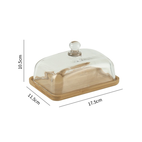 Khay gỗ chữ nhật nắp thuỷ tinh 11,5*17,5cm