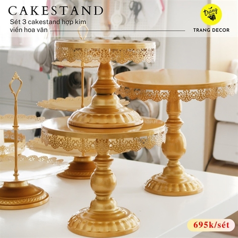 Sét 3 cakestand (20-25-30cm) màu VÀNG hoa văn