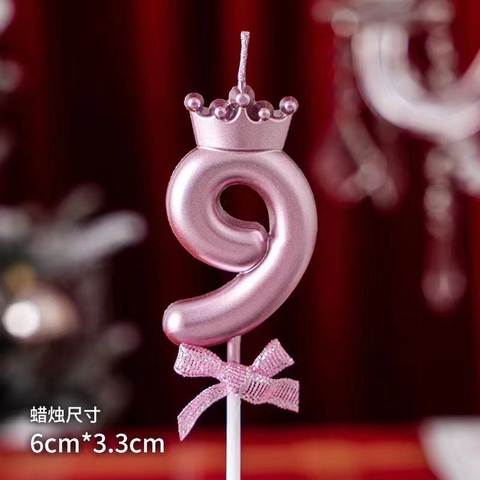 Set 10 nến số vương miện hồng số 9