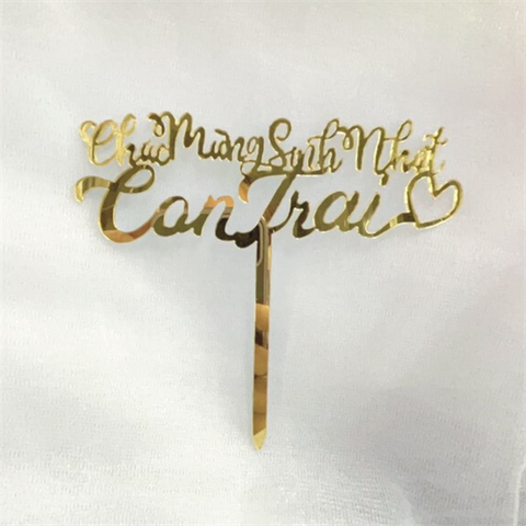 Topper mica chúc mừng sinh nhật con trai VÀNG