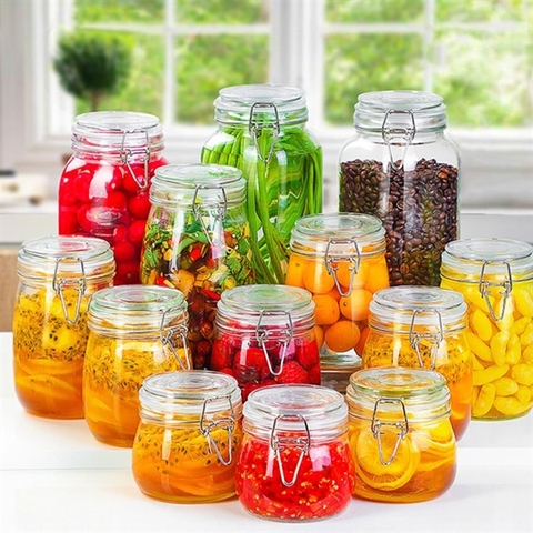Bình Thủy tinh trong suốt kèm quai sắt 17*9.5cm-1100ml