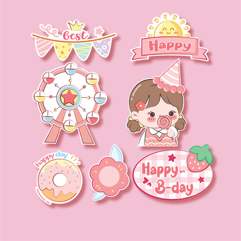 Set que giấy - Bé GÁI mũ sinh nhật KẸO MÚT + vòng quay(combo 2)