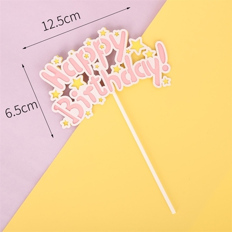 Que cắm chữ HPBD HỒNG 2 lớp + sao VÀNG mới