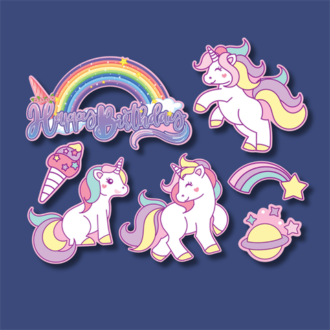 Set que giấy- HPBD 5 unicorn + cầu vồng kem(combo 2)