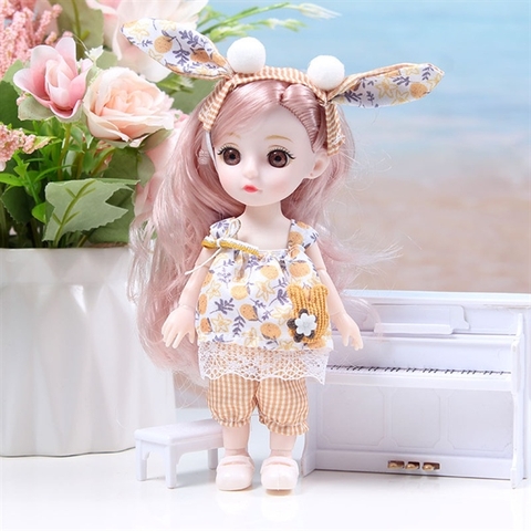 Bb 17cm quần áo hoa cam+bờm 2 tai thỏ