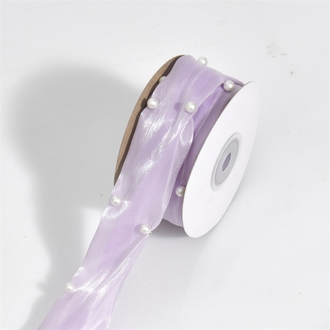 RB lụa 2 lớp ánh NHŨ đính hạt ngọc trai màu TÍM 4.5M*4CM