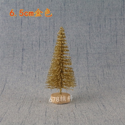 MC - Set 5 Cây thông VÀNG KIM TUYẾN đế GỖ 6,5CM
