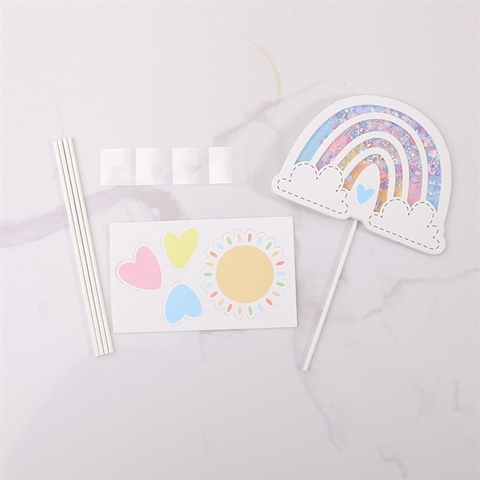 Set que cắm cầu vồng kim tuyến+tim+mặt trời XANH