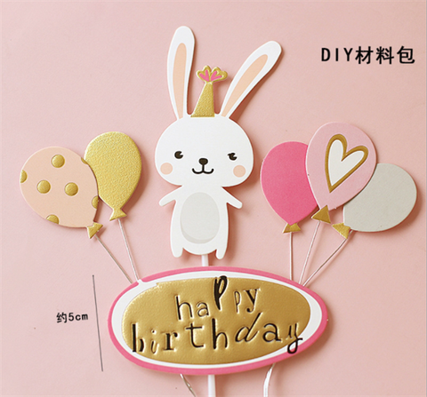 Que cắm HPBD thỏ + 5 bóng nhũ