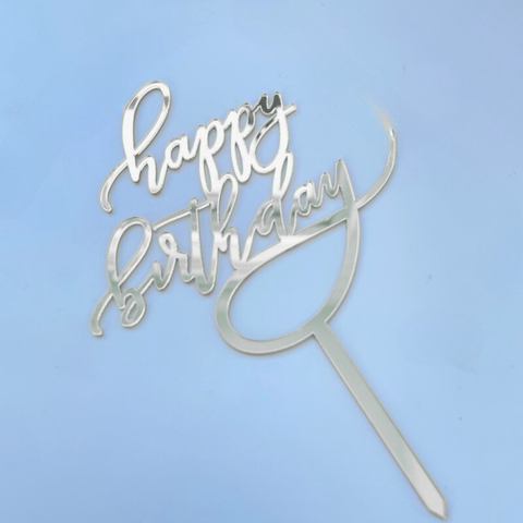 Topper mica HPBD chữ Y dài uốn bạc