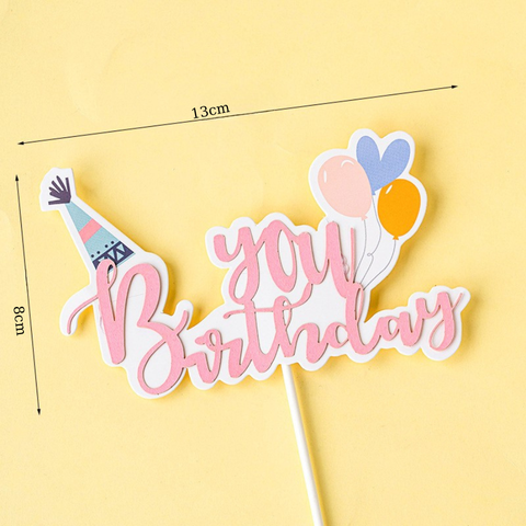 Que cắm You Birthday bóng bay+mũ hồng