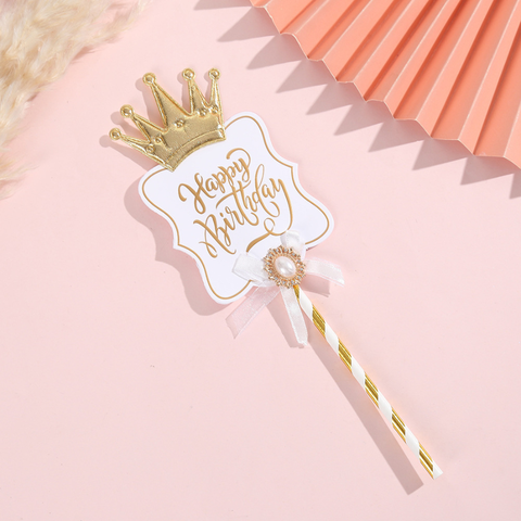 Biển hiệu HPBD Trắng Vương miện TO + Ngọc trai Nơ