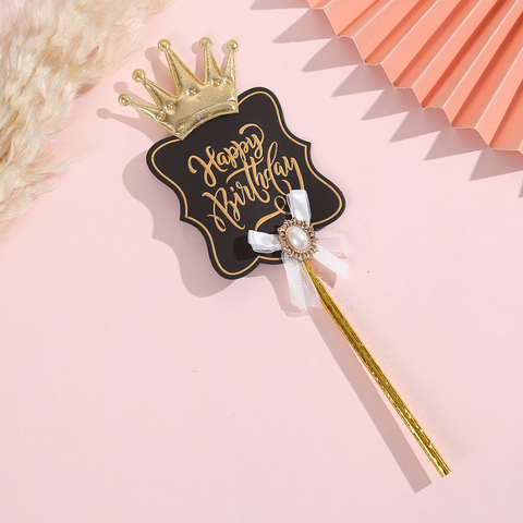 Biển hiệu HPBD Đen Vương miện TO + Ngọc trai Nơ