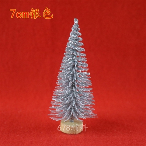 MC - Set 5 Cây thông BẠC KIM TUYẾN đế GỖ 7CM