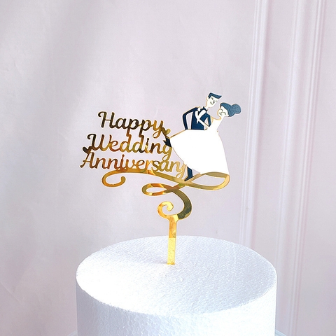 Topper mica Anniversary Cô dâu chú rể
